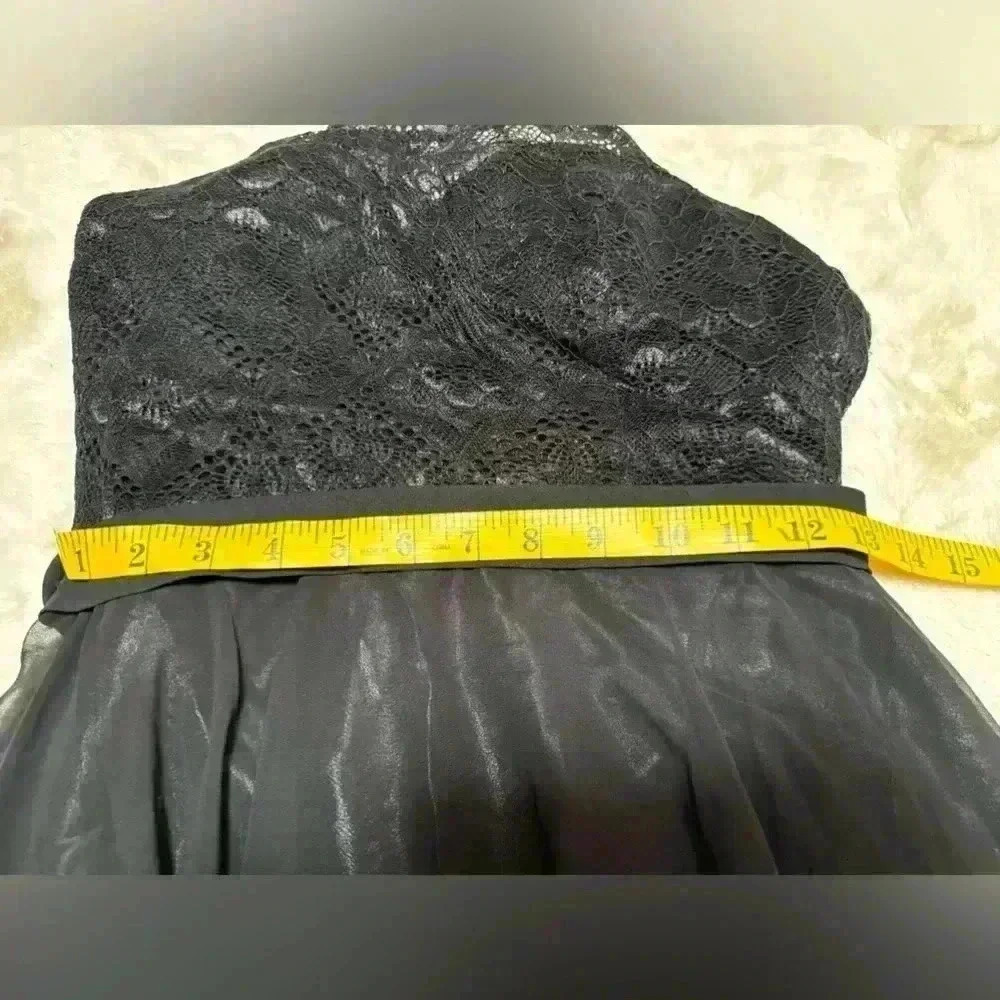 Black Maxi Flare Halter Dress Lace Bodice Size S - Picture 9 of 16